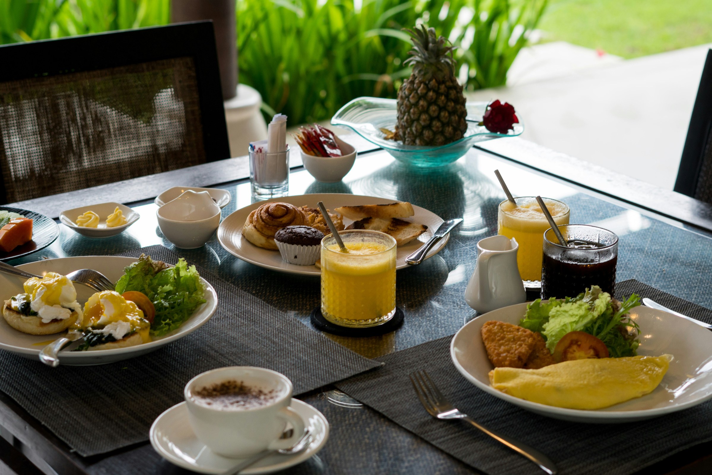 Resort breakfast table fresh tropical cuisine
